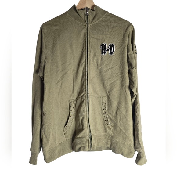 Women's Harley Davidson Embroidered Full-Zip Sweater in Green, Size XL - Picture 2 of 10